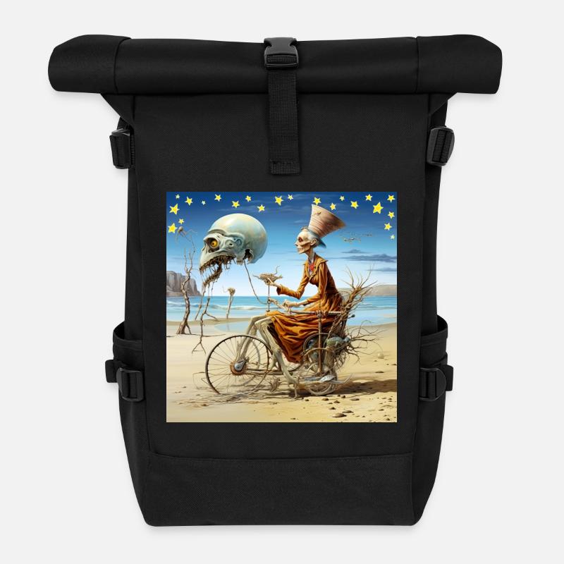 Surrealischer Strandgeist mit Mondskull Halloween - Rolltop Rucksack - Schwarz