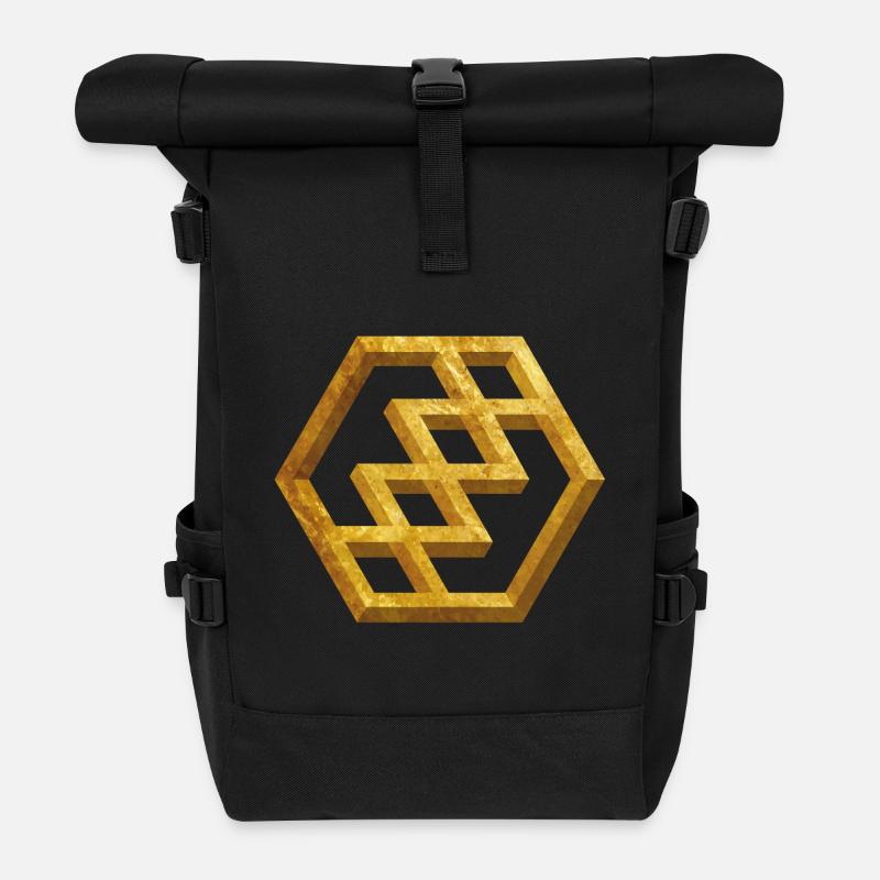 Goldenes Geometrisches Muster - Rolltop Rucksack - Schwarz