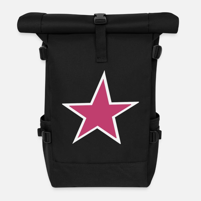 Minimalist Pink Star Illustration - Roll Top Backpack - black