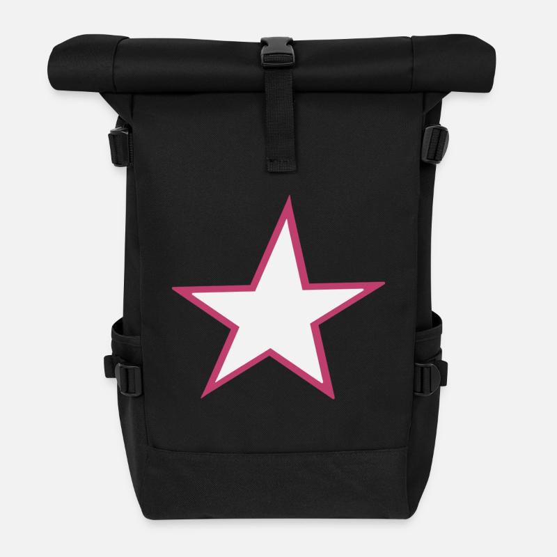 Leuchtendes Sternenmotiv - Rolltop Rucksack - Schwarz