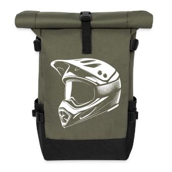 Motocross-Helm Illustration - Rolltop Rucksack - Olive/Schwarz - Vorne