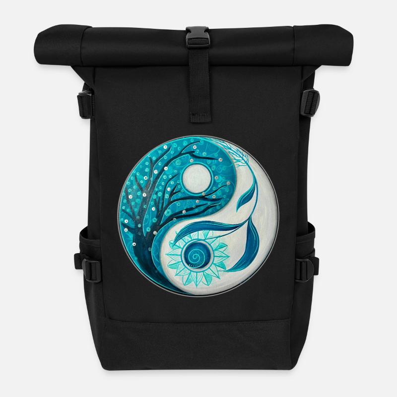 Yin Yang mit Baum und Spirale - Rolltop Rucksack - Schwarz