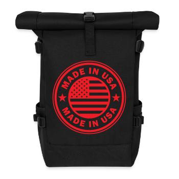 Made in USA Stamp Design - Roll Top Backpack - black - Front