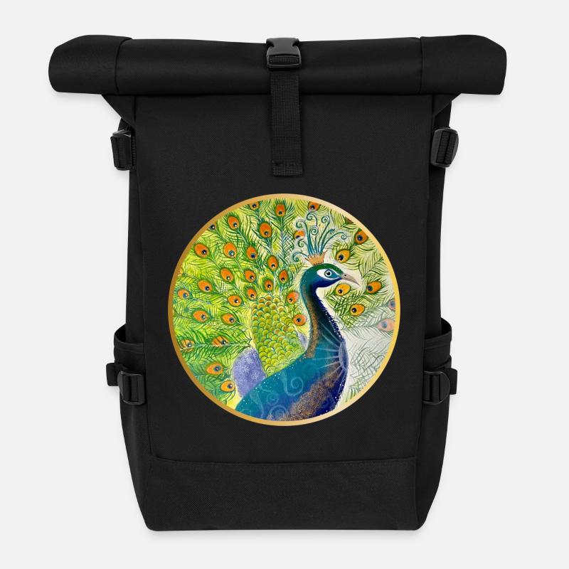 Prächtiger Pfau mit Krone - Rolltop Rucksack - Schwarz