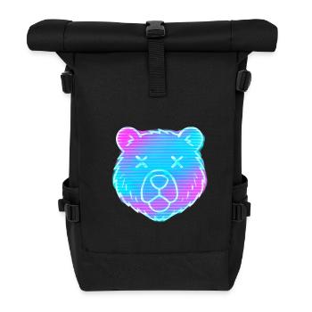 Neon Bärenkopf Gradient - Rolltop Rucksack - Schwarz - Vorne