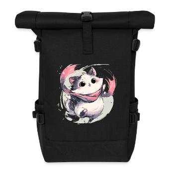 Cuddly kitten with pink scarf - Roll Top Backpack - black - Front