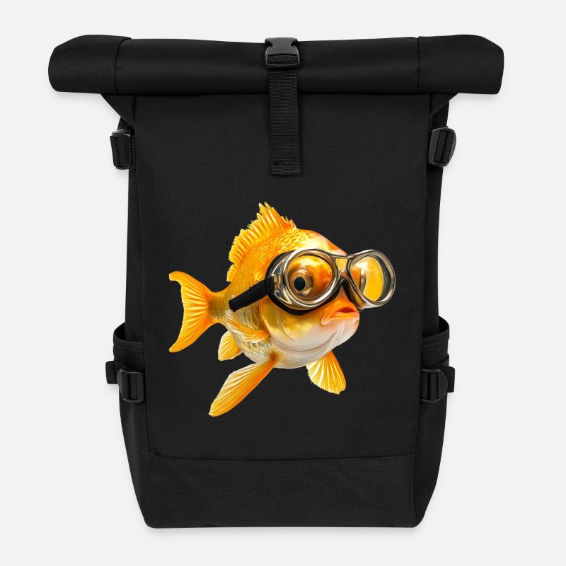 Goldfisch mit Taucherbrille - Rolltop Rucksack - Schwarz