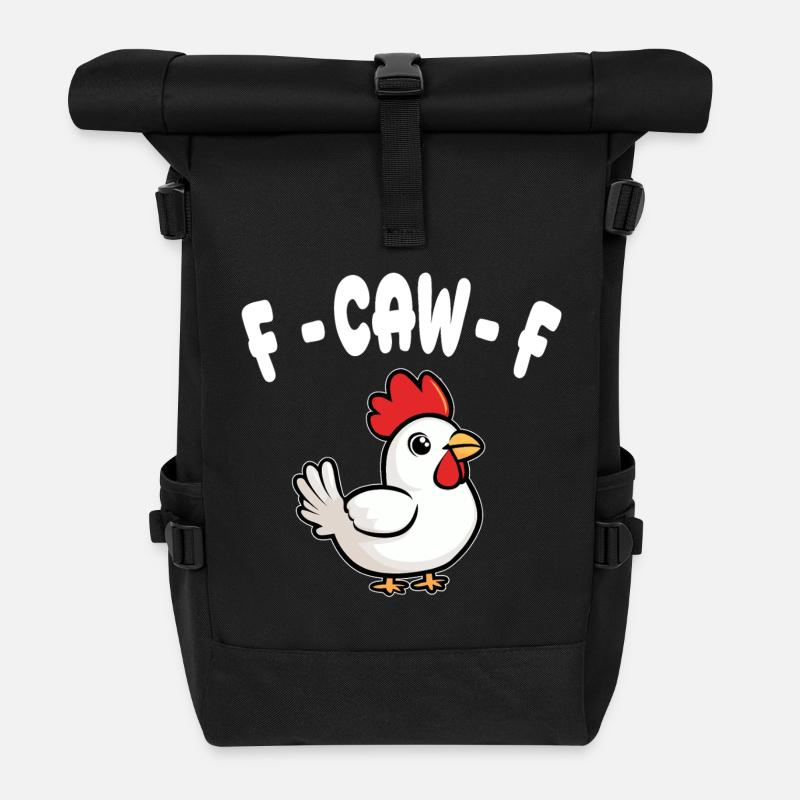 F-CAW-F - Huhn - Rolltop Rucksack - Schwarz