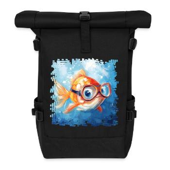 Goldfisch mit Taucherbrille - Rolltop Rucksack - Schwarz - Vorne