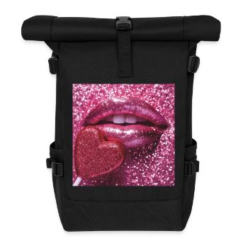 Pink glitter lips and sugar heart - Roll Top Backpack - black - Front