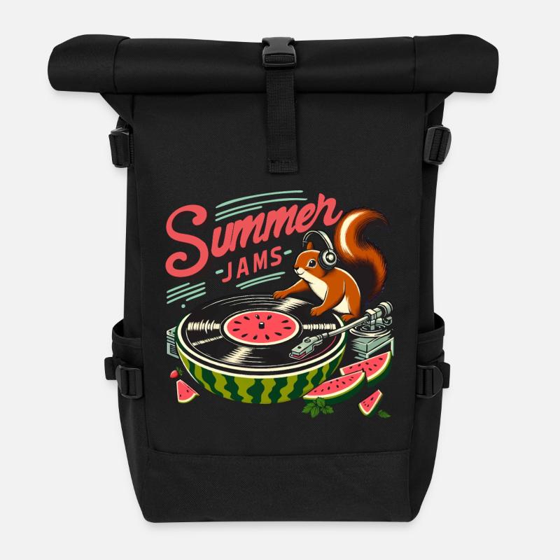 Summer Jams Musik - Eichhörnchen mit Melone - Rolltop Rucksack - Schwarz