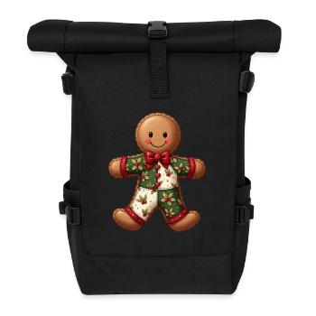 Gingerbread Weihnachtsmotiv Patchwork - Rolltop Rucksack - Schwarz - Vorne