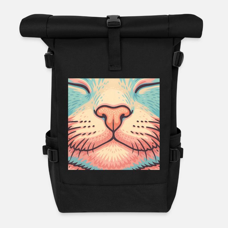 Retro Katzennase – Bunte Schnurrhaare Illustration - Rolltop Rucksack - Schwarz