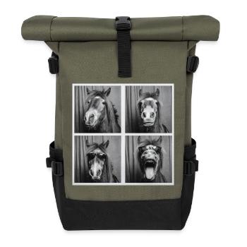 Lustig Pferd Pony Sonnenbrille Fotobox - Rolltop Rucksack - Olive/Schwarz - Vorne