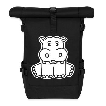 Baby Hippo Nilpferd Tier Cartoon Geschenk Kinder - Rolltop Rucksack - Schwarz - Vorne