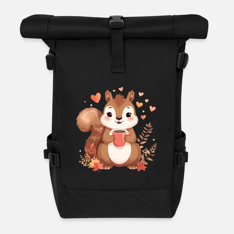 Écureuil d’automne au chocolat chaud - Sac à dos roll top - noir