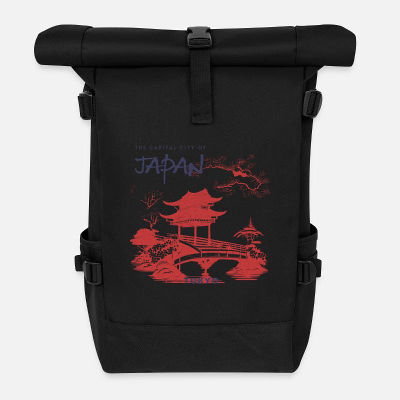 Tokyo Zen Garden Silhouette - Roll Top Backpack - black