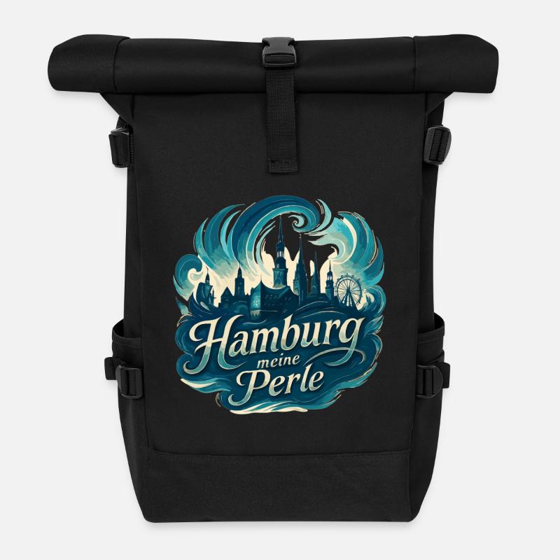 Hamburg Perle Stadt Silhouette Geschenk - Rolltop Rucksack - Schwarz