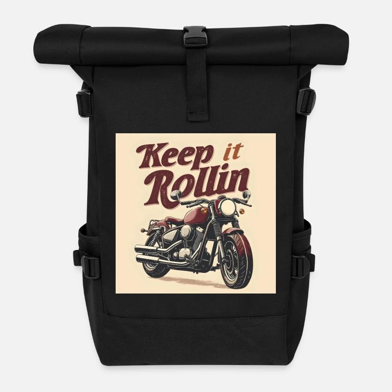 Keep it Rollin' – Minimalist Typography - Roll Top Backpack - black