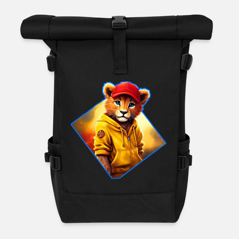 Little lion with red cap - Roll Top Backpack - black