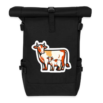 Cow with Calf – Farm Love in Comic Style - Roll Top Backpack - black - Front