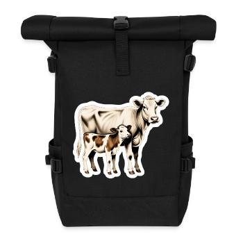 Cow with Calf – Timeless Farm Illustration - Roll Top Backpack - black - Front