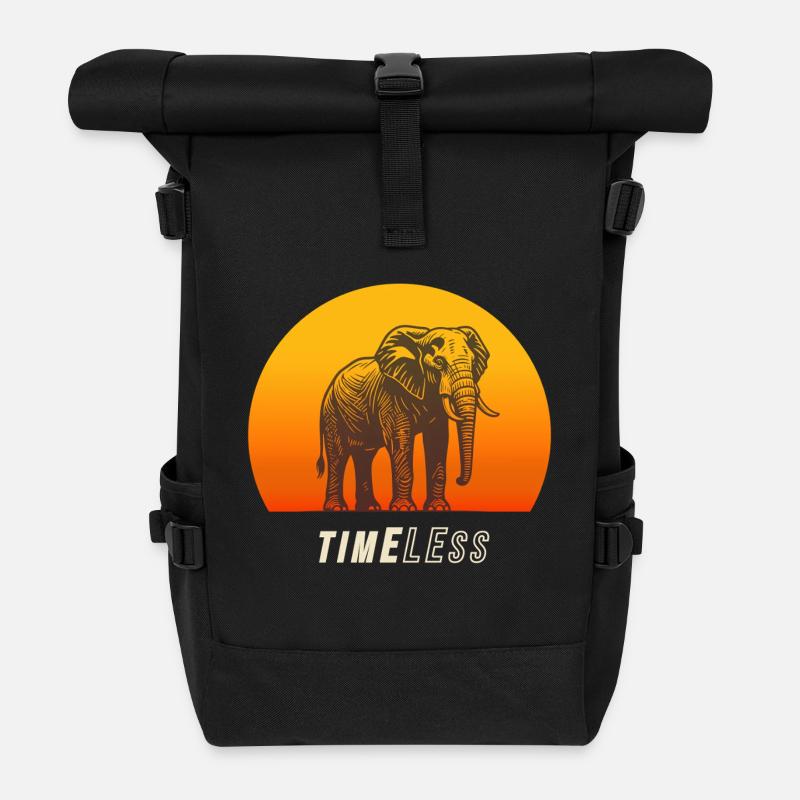 Timeless Elephant – Kraft und Ruhe im Sonnenunterg - Rolltop Rucksack - Schwarz