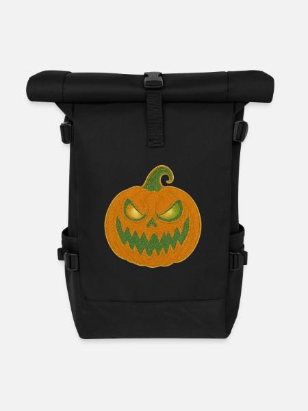 Grimmiger Kürbis Halloween Patch - Rolltop Rucksack - Schwarz