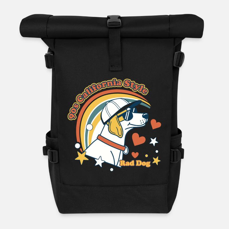 90s California Rad Dog - Roll Top Backpack - black