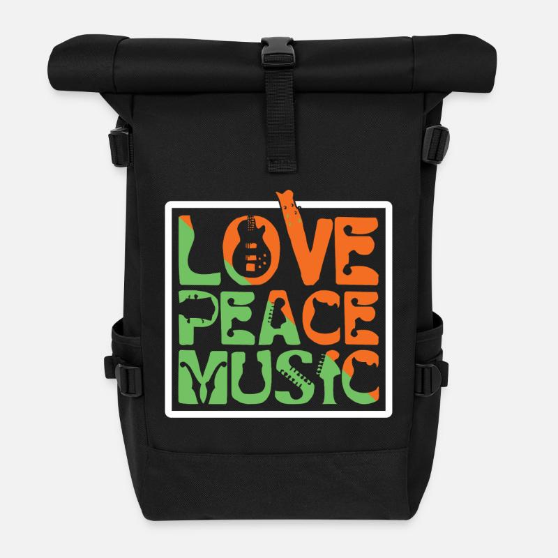 Love Peace Music - Rolltop Rucksack - Schwarz