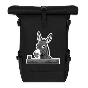 Donkey at the Fence – Classic & Charming - Roll Top Backpack - black - Front