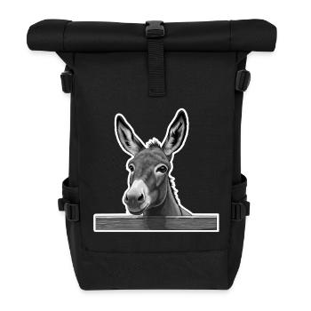 Donkey with a gentle gaze – peace and charm - Roll Top Backpack - black - Front