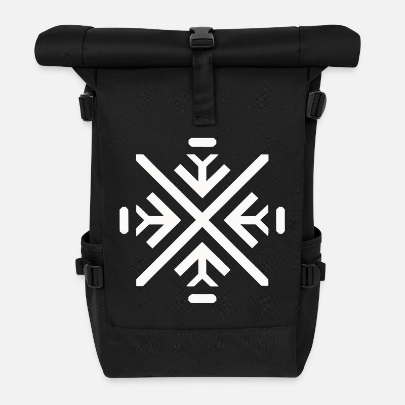 Sleek geometric flake - Roll Top Backpack - black