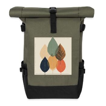 Herbstblatt-Mosaik: Retro-Palette - Rolltop Rucksack - Olive/Schwarz - Vorne