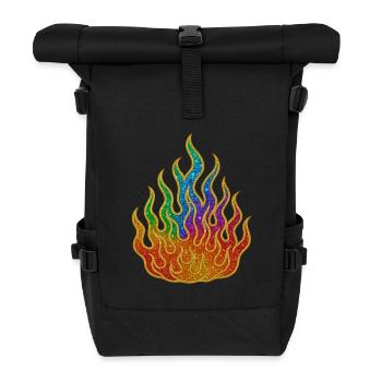 Rainbow Fire Glitter Flame - Roll Top Backpack - black - Front