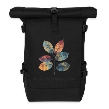 Nature Autumn Watercolor Leaves with Growth Quote - Roll Top Backpack - black - Front