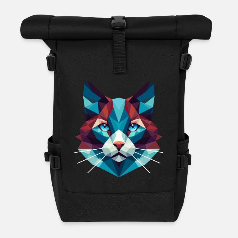Cat Lowpoly - Roll Top Backpack - black
