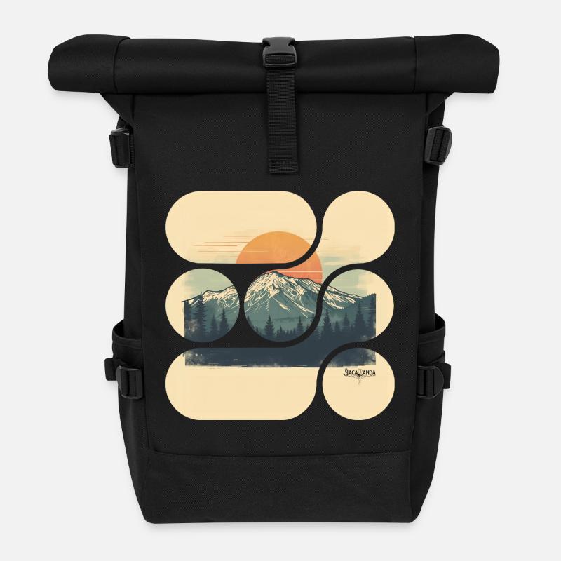 Jacaranda Retro Berglandschaft - Rolltop Rucksack - Schwarz