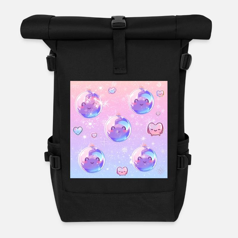 Dreamy Sparkle Pastel Kawaii Ball Ornaments - Roll Top Backpack - black