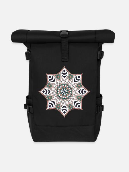 Erdton Mandala Muster - Rolltop Rucksack - Schwarz