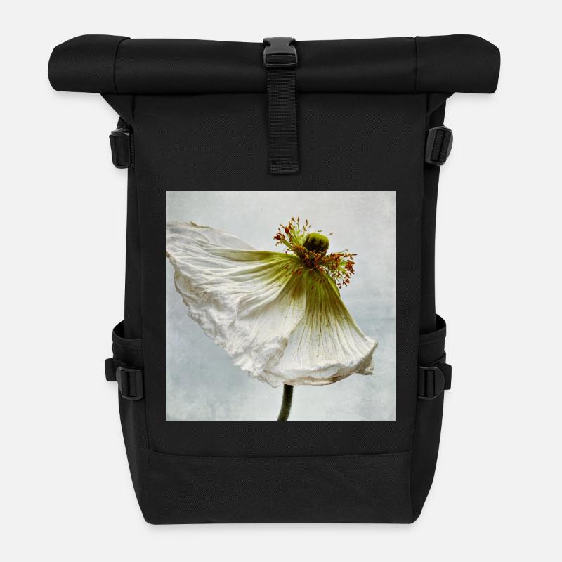 Coquelicot blanc - Sac à dos roll top - noir