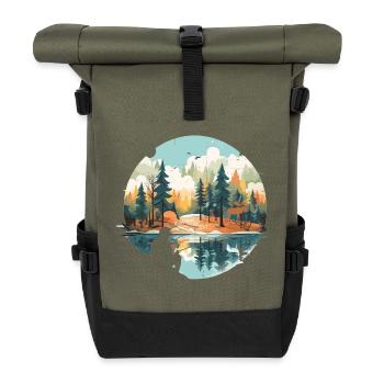 Fishing in the Wilderness – Vintage Nature Landscape D - Roll Top Backpack - olive/black - Front