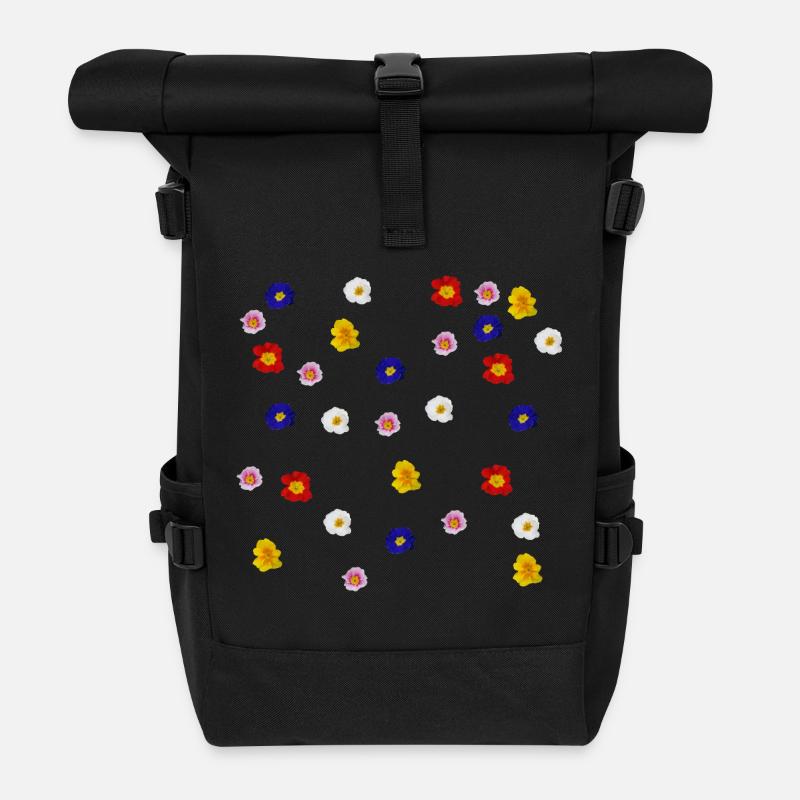 Primroses - Roll Top Backpack - black