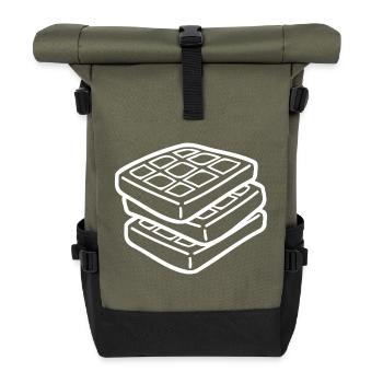 Waffle Sketch – Cute Minimalist Food Motif - Roll Top Backpack - olive/black - Front