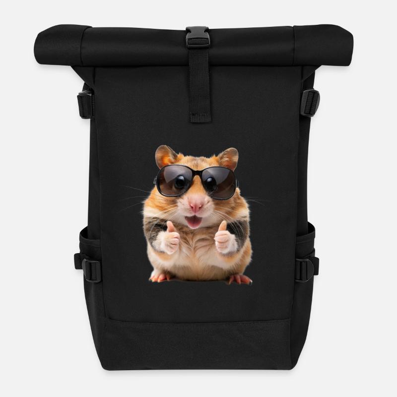 Lustiger Hamster der eine Sonnenbrille Trägt - Rolltop Rucksack - Schwarz