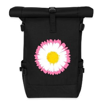 Bord marguerite rose - Sac à dos roll top - noir - Devant
