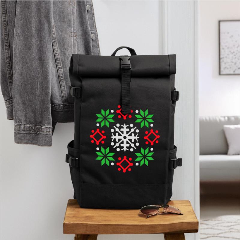 Schneeflocken Muster Weihnachtspullover Schnee Rolltop Rucksack