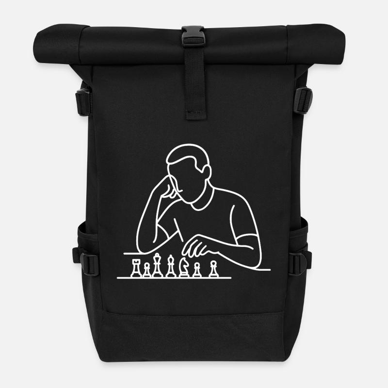 Schachspieler Skizze – minimalistisches Denkmotiv - Rolltop Rucksack - Schwarz