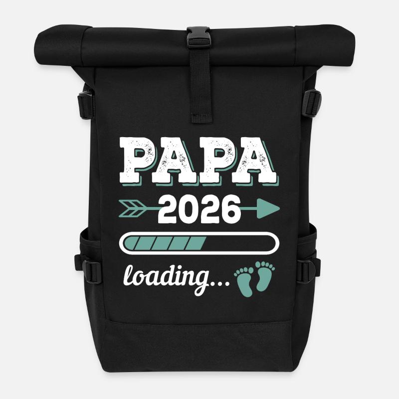 Papa 2026 Loading Idée cadeau futur papa - Sac à dos roll top - noir