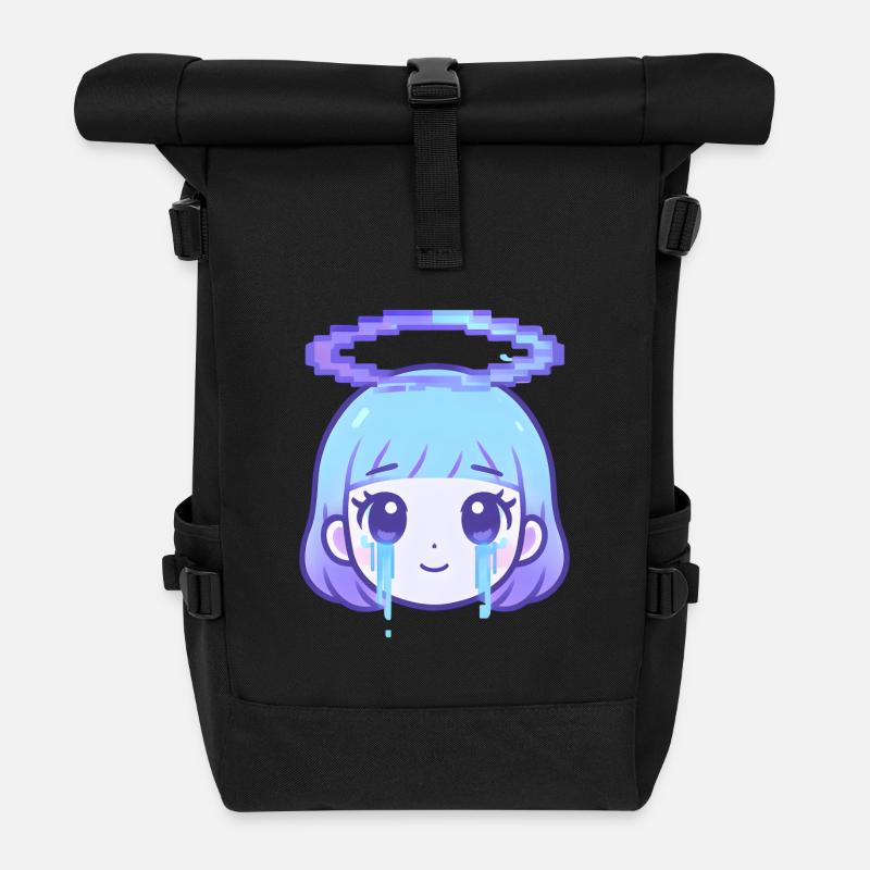 Pixel Halo Weinendes Mädchen - Rolltop Rucksack - Schwarz